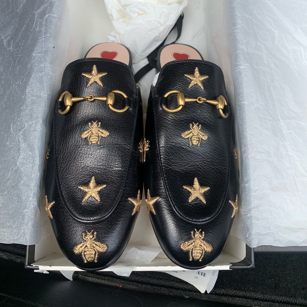 Gucci Princetown Embroidered Leather Slipper